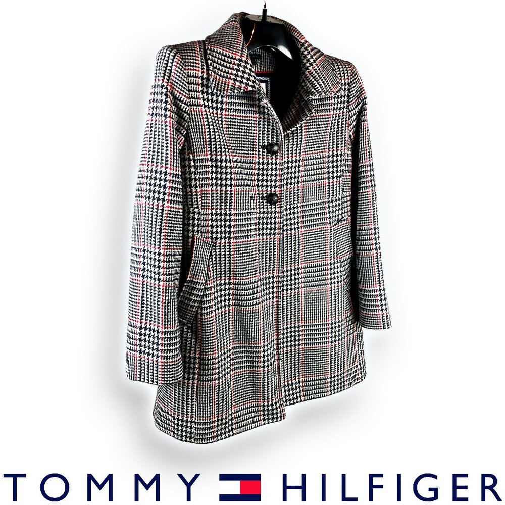 Tommy Hilfiger American Classics Wool 60% -Blend Houndstooth 3/4 Length Coat